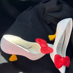 Hello Kitty White Pumps with Red Bow and Yellow Sculpted Heel